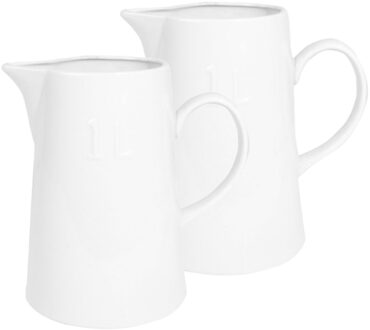 Svenska Living Schenkkan - 2x stuks - porselein - 1L - wit - waterkan - 18 cm