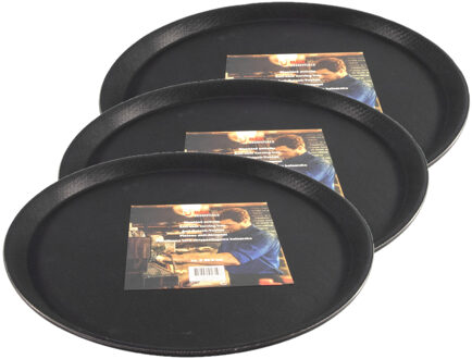 Svenska Living Set van 10x stuks dienblad - anti-slip - zwart - kunststof - d35 x h2 cm - vaatwasbestendig