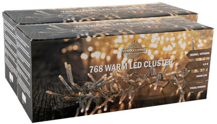 Svenska Living Set van 2x stuks clusterverlichting warm wit 768 lampjes 450 cm - Kerstverlichting kerstboom Transparant