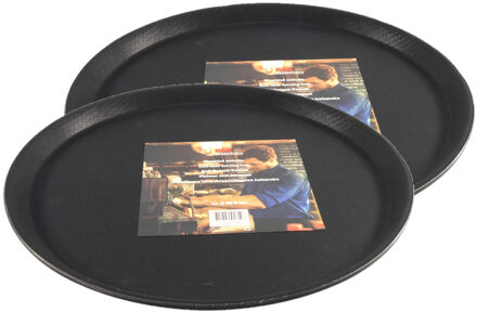 Svenska Living Set van 2x stuks dienblad - anti-slip - zwart - kunststof - d35 x h2 cm - vaatwasbestendig