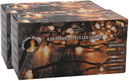 Svenska Living Set van 2x stuks draad lichtsnoeren warm wit 120 lampjes 900 cm - Kerstverlichting kerstboom Transparant