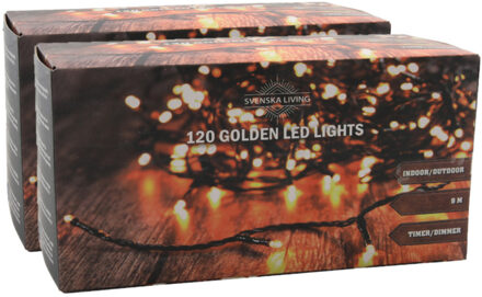 Svenska Living Set van 2x stuks kerstverlichting lichtsnoeren goud 900 cm - Kerstverlichting kerstboom Zwart