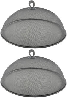 Svenska Living Set van 2x stuks metalen vliegenkappen/voedselkappen antraciet grijs rond 35 cm - ongedierte - vliegenkap