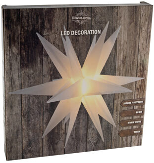 Svenska Living Set van 2x stuks verlichte kunststof kerstster lampionnen wit 60 cm op batterijen