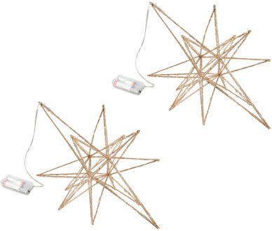 Svenska Living Set van 2x stuks verlichte kunststof kerststerren goud 36 cm - Kerststerren