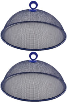 Svenska Living Set van 4x stuks metalen vliegenkappen/voedselkappen blauw rond 30 cm