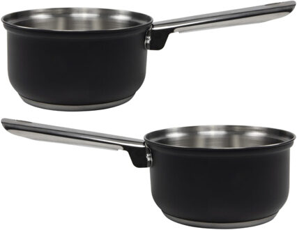 Svenska Living Steelpan/sauspan - 2x - zwart - RVS - D16 cm - 1L - Alle warmtebronnen