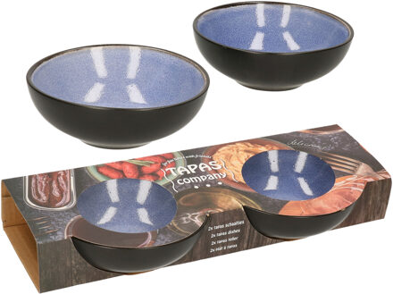 Svenska Living tapas schaaltjes - 2x - zwart/blauw - aardewerk - 12 x 4 cm - Snack en tapasschalen