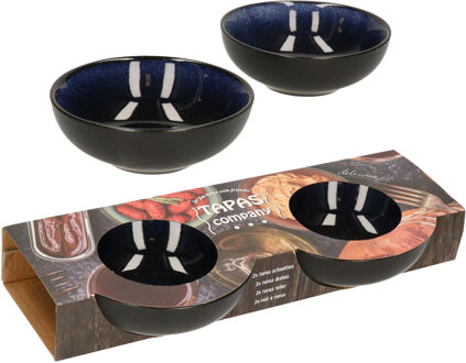 Svenska Living tapas schaaltjes - 2x - zwart/donkerblauw - aardewerk - 12 x 4 cm - Snack en tapasschalen