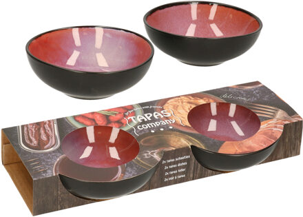 Svenska Living Tapas schaaltjes - 2x - zwart/roze - aardewerk - 12 x 4 cm - Snack en tapasschalen