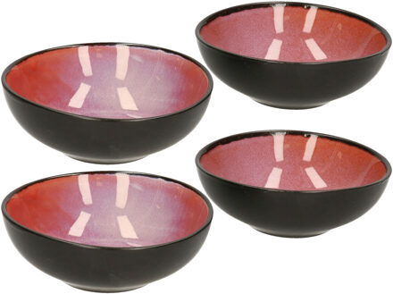 Svenska Living Tapas schaaltjes - 4x - zwart/roze - aardewerk - 12 x 4 cm
