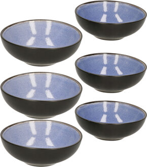 Svenska Living tapas schaaltjes - 6x - zwart/blauw - aardewerk - 12 x 4 cm - Snack en tapasschalen