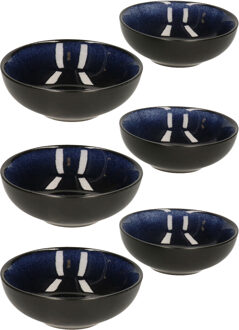 Svenska Living tapas schaaltjes - 6x - zwart/donkerblauw - aardewerk - 12 x 4 cm - Snack en tapasschalen