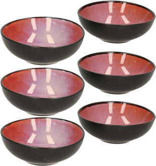 Svenska Living Tapas schaaltjes - 6x - zwart/roze - aardewerk - 12 x 4 cm - Snack en tapasschalen