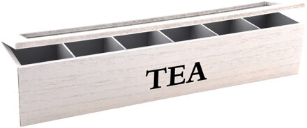 Svenska Living Theedoos - wit - bamboe - glazen deksel - 6-vaks - 43 cm - theekistje