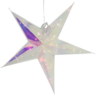 Svenska Living Verlichte kerstster - zilver - iriserend- 53 cm - op batterijen - 20 led lampjes - warm wit