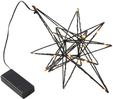 Svenska Living Verlichte kerstster - zwart - 25 cm - warm wit - led lamp - inclusief timer