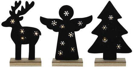 Svenska Living Vilt kerstfiguur op houten voet 8xLED verschillende