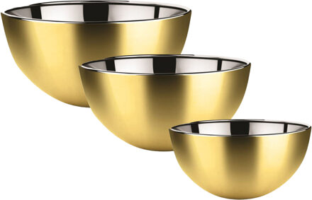 Svenska Living Voedsel serveer schalen set - 3x stuks - metallic goud - RVS - Dia 19/23/29 cm - Serveerschalen Goudkleurig