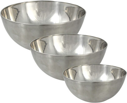 Svenska Living Voedsel serveer schalen set - 3x stuks - metallic zilver - RVS - Dia 19/23/29 cm - Serveerschalen Zilverkleurig