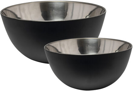 Svenska Living Voedsel serveer schalen set - 6x stuks - metallic zwart - RVS - Dia 19/13 cm
