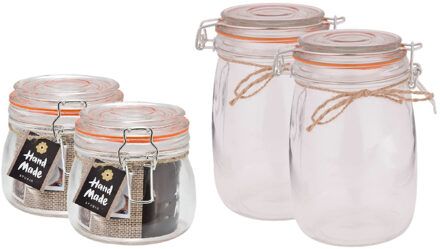 Svenska Living Weckpotten/inmaakpotten - set 4x - 500/1000 ml - glas - met beugelsluiting - 2 formaten