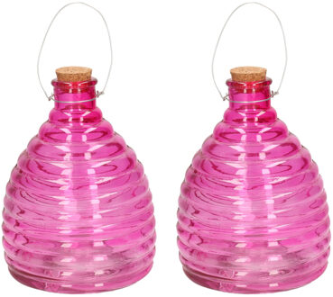 Svenska Living Wespenval - Set van 2x stuks - roze - 21 cm - glas - wespenvanger - wespenglas