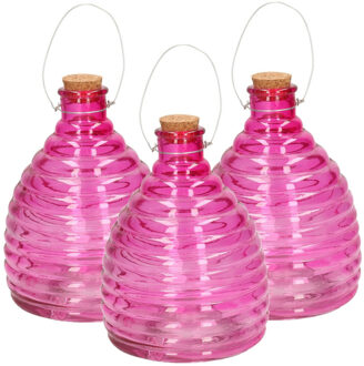 Svenska Living Wespenval - Set van 3x stuks - roze - 21 cm - glas - wespenvanger - wespenglas