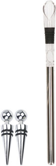 Svenska Living Wijnkoeler stick/staaf met schenkdop en 2 flessenstoppers - RVS - 32 cm