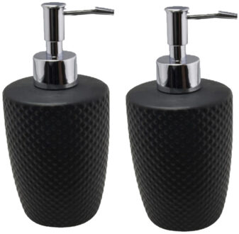 Svenska Living Zeeppompje/dispenser - 2x - zwart - keramiek - 400 ml - navulbaar - keuken/toilet/bad