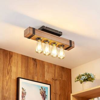 Sverina plafondlamp, 46 cm, bruin, hout, metaal bruin, zwart