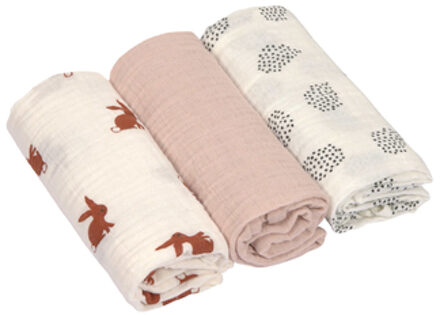 Swaddle & Burp Doek / Luier M Little Forest Rabbit Set Van 3 Stuks 60x60 Cm Multikleur