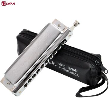 Swan Harmonica 10 Hole 40 Tone Chromatische Harp SW1040 Houtblazers Muziekinstrument Mondharmonica Blues Sturen Zak