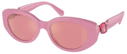 Swarovski Roze Spiegelende Zonnebril voor Vrouwen Swarovski , Pink , Dames - 53 MM