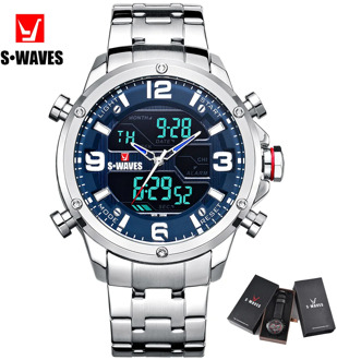 SWAVES Quartz Watches Mens 2019 Analog Digital Clock Relojes Hombre Stainless Steel Waterproof Unique Army Men Watch With Box
