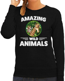 Sweater giraffen amazing wild animals / dieren trui zwart voor dames XL