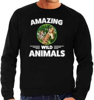 Sweater giraffen amazing wild animals / dieren trui zwart voor heren 2XL