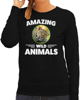 Sweater jachtluipaarden amazing wild animals / dieren trui zwart voor dames XL