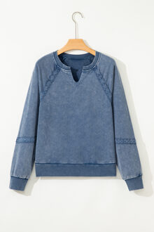 Sweater met Kantafwerking en Lange Mouwen - maat XL Blauw