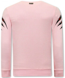 Sweater met print tiger head - maat S Roze