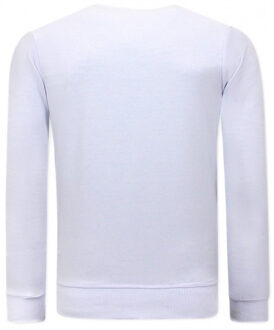 Sweater met print tiger poster - maat S Wit