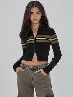 Sweater Met Rits Zwart - XL