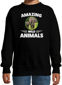Sweater olifanten amazing wild animals - dieren - trui - zwart - kinderen 7-8 jaar (122/128)