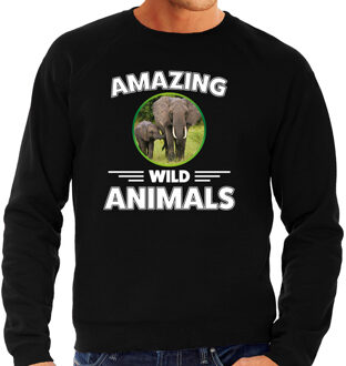 Sweater olifanten amazing wild animals / dieren trui zwart voor heren M