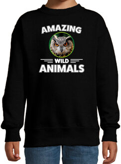 Sweater owls are serious cool zwart kinderen - uilen/ uil trui 3-4 jaar (98/104)