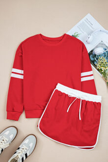 Sweatshirt Jurk Met Gestreepte Mouwen - maat S Rood