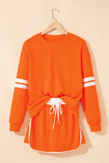 Sweatshirt Jurk Met Touwtje Set - maat S Oranje