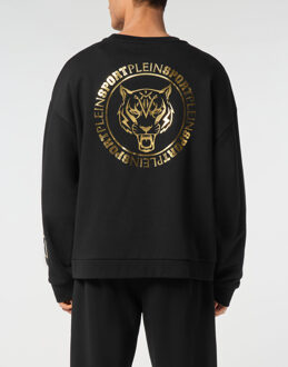 Sweatshirt Ls Roundneck Label - maat XS Zwart/goud