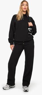 Sweatshirt Met Kraag En Knoopdetails & Jogger Trainingspak Met Rechte Pijpen, Black - XL