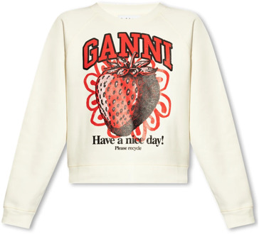 Sweatshirt met logo Ganni , Beige , Dames - L,M,S,Xs